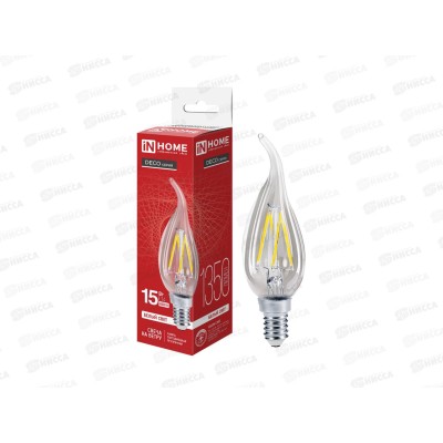 Лампа светодиодная IN HOME LED-Свеча на ветру-deco 15Вт E14 4000К прозрачная *50