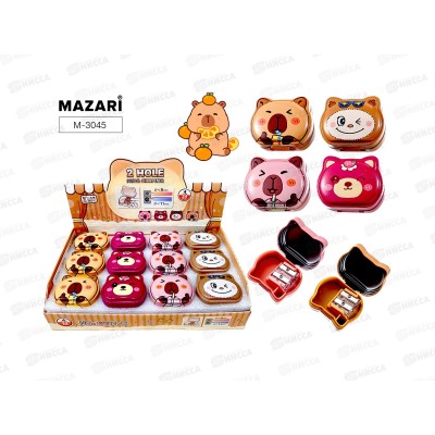 Точилка мет. MAZARI Животные 2 отв. 4 диз. M-3045. *12/192/384