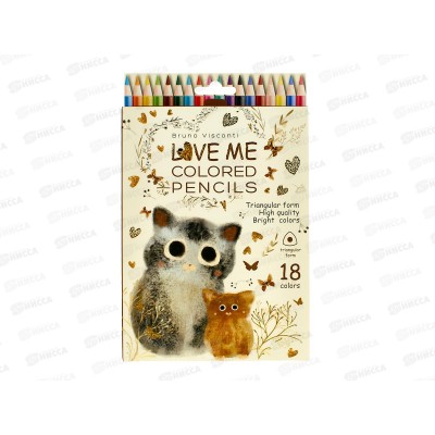 Карандаши 18цв B.V. Love me Котики Счастье 30-0155*8