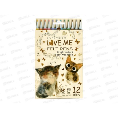 Фломастеры 12цв. B.V. Love me Милый котик 32-0076 *24