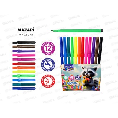 Фломастеры 12цв. MAZARI Енот невент.колп., п/у, M-15235-12 *12/240 Фломастеры 12цв. MAZARI Енот невент.колп., п/у, M-15235-12 *12/240