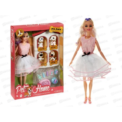 Кукла-модель 29см шарнирная, с 4 дом. питомцами, 3 вида, 1000038