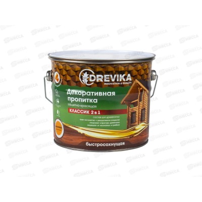 Декоративная пропитка DREVIKA 2в1 Классик калужница 2,7л *4