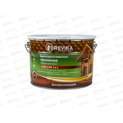 Декоративная пропитка DREVIKA 2в1 Классик красное дерево 9л *1