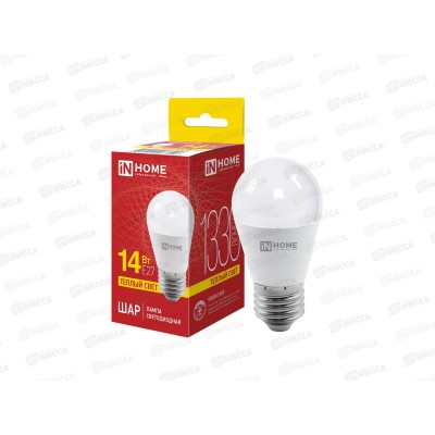 Лампа светодиодная IN HOME LED-ШАР-VC 14Вт E27 3000К 1330Лм *10/100 Лампа светодиодная IN HOME LED-ШАР-VC 14Вт E27 3000К 1330Лм *10/100