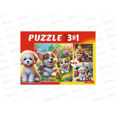 Пазлы 3 в 1. Домашние питомцы (3 картинки по 49эл.), П-3460 *12