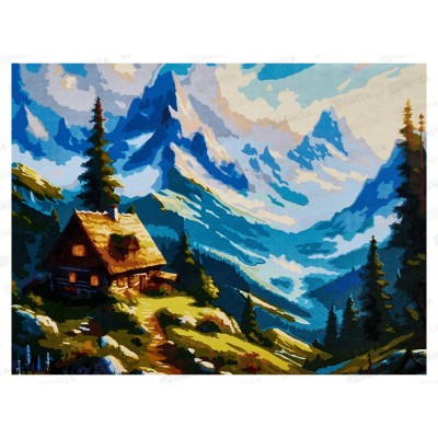 Холст с красками 30х40см Горный домик, ХК-5231