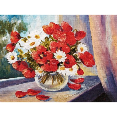 Алмаз. мозаика (класс.) 17х22см Маки и ромашки, НД-0722 с подр.