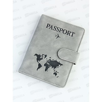 Обложка д/пасп с кноп Barez A-116 Travel 101,-2# эк кож, серый