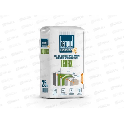 Клей для пенополистирола, минваты и нанесения армирующего слоя Bergauf ISOFIX цементный, мешок - 25кг *56 Клей для пенополистирола, минваты и нанесения армирующего слоя Bergauf ISOFIX цементный, мешок - 25кг *56