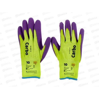 Перчатки нейлоновые (всп. латекс) Carbo GM-1002L-10, салатовые с фиолетовым р.10*12/240