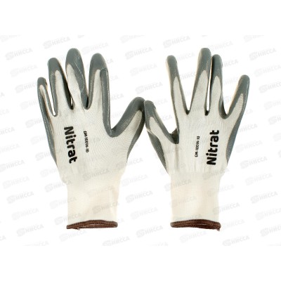 Перчатки нейлоновые (нитриловое покрытие) Nitrat GM-1001N-10,белые с серым,р.10*12/240 Перчатки нейлоновые (нитриловое покрытие) Nitrat GM-1001N-10,белые с серым,р.10*12/240