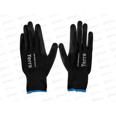Перчатки нейлоновые (полиур покр) Terra GM-1001PU-black-9, черн.,р.9*12/240