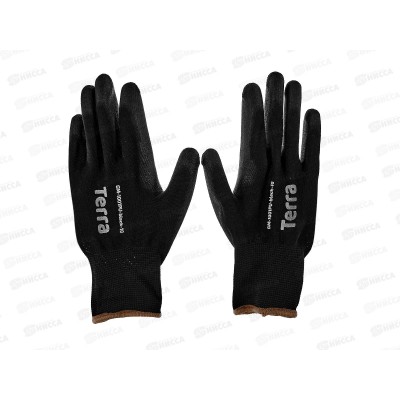 Перчатки нейлоновые (полиур покр) Terra GM-1001PU-black-10,черн.,р.10*12/240