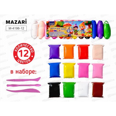 Масса д/лепки MAZARI 12цв., стек 3шт М-4198-12 *120 Масса д/лепки MAZARI 12цв., стек 3шт М-4198-12 *120