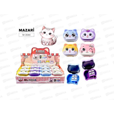 Точилка мет. MAZARI Котик 2 отв. 4 диз. M-3044. *12/192/384