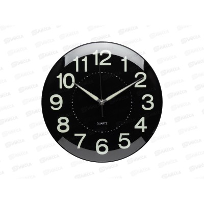 Часы &quot21 Век&quot 2526-010 (10)  d=25см, Рубин осн. черное, светящиеся