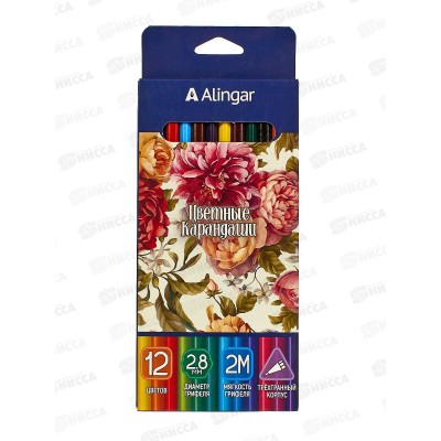Карандаши 12цв Alingar Цветы, AL9061*12