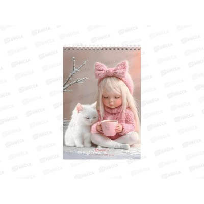 Скетчбук Lamark А5 40л Девочка с котиком греб. 99640 *35