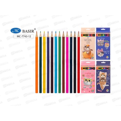 Карандаши 12цв. BASIR &quotКошки&quot цв.корпус, вент. MC-7743-12 *12/240