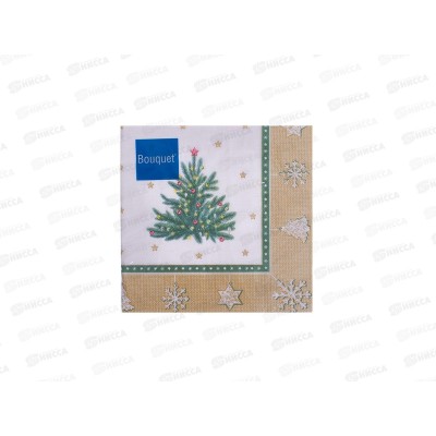 Салфетки 3сл 20л 33*33 Bouquet Новог.гобелен с елочкой.Золото*12 25748
