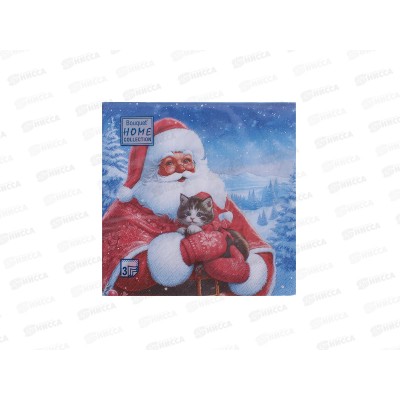Салфетки 3сл 20л 33*33 Bouquet Home Дед Мороз и котенок *12 25650