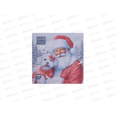 Салфетки 3сл 20л 33*33 Bouquet Home Дед Мороз и щенок *12 57485