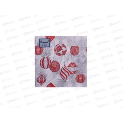 Салфетки 3сл 25л 24*24 Bouquet de Luxe Красн.игрушки на сере, 25616*15