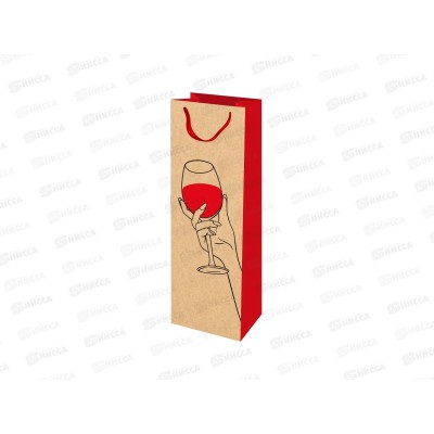 Пакет подарочный MI 12х36х8,5см Bottle Бокальчик красн крафт ППК-3990