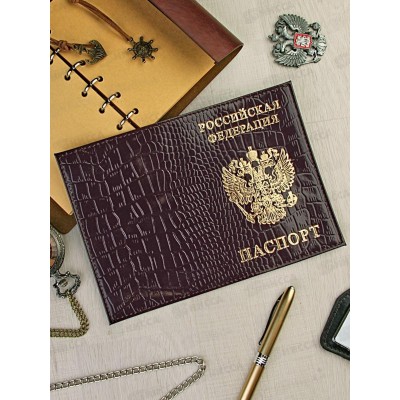 Обложка д/паспорта Barez A-052 крокодил/нат кожа, баклажановый