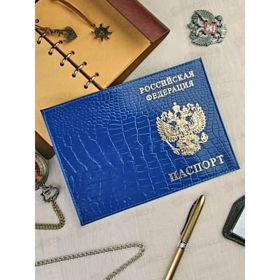 Обложка д/паспорта Barez A-052 крокодил/нат кожа,синий