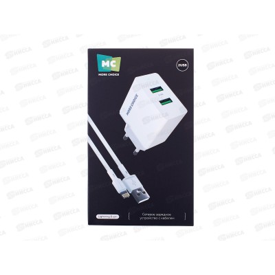 З/у сетевое 2USB 2.4A More choice NC11 с кабелем USB+Lightning White