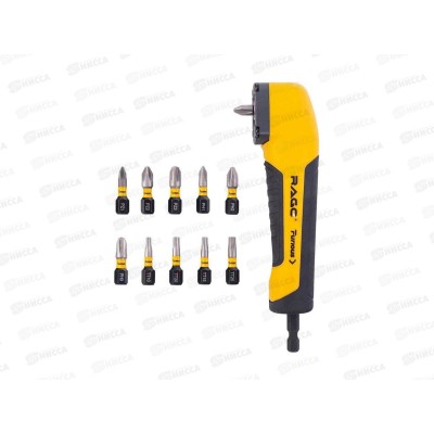 Насадка ударная угловая 1/4&quot с набором бит 11 шт. HEX RAGE Furious, 554378   *5/60