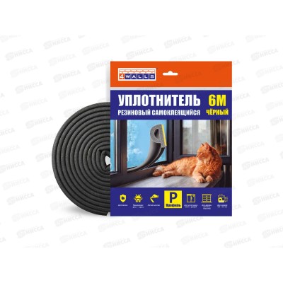 Уплотнитель резиновый UBH06P P-профиль Черный 6м 4WALLS/20