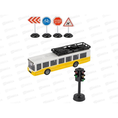 Автобус инерц. ИК-4781 (16,5*3,7*4,7см) (светофор, 4 знака)