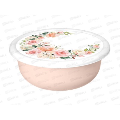 Миска 3,2л с крышкой &quotМодена&quot с дек. &quotРозы&quot (св-розовый) 223188307/04