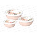 Комплект мисок &quotМодена&quot с крышками 3шт (1,2л+2,1л+3,2л) &quotРозы&quot, светло-розовый 223188407/04