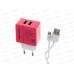 Зарядное устройство сетевое 2USB 2.4A для Lightning 8-pin More choice NC46i 1м, розовый